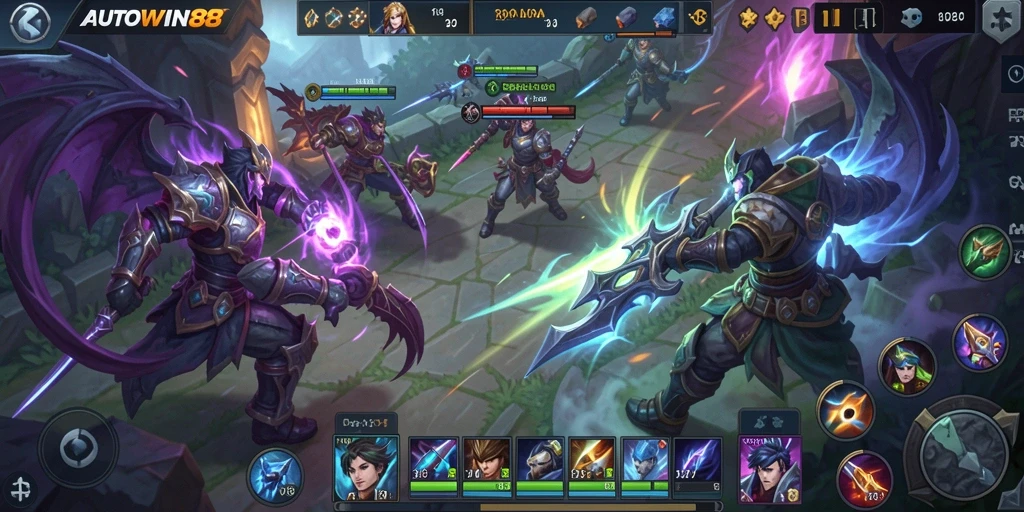 Gameplay seru saat bertarung di arena MOBA AUTOWIN88.