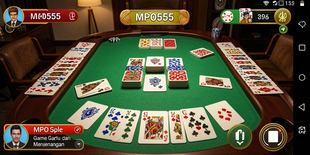 Screenshot MPO555 menampilkan gameplay Gaple yang mendebarkan.