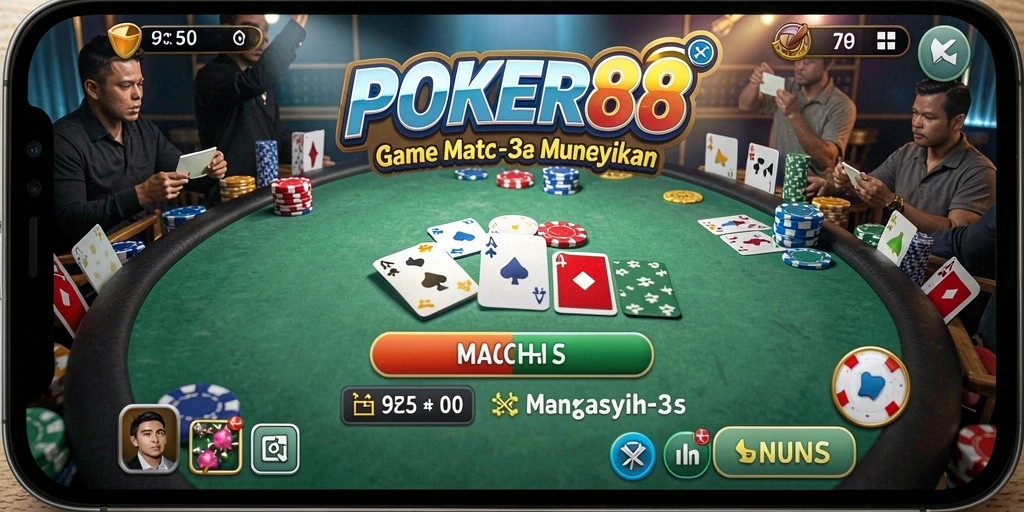 Gameplay seru POKER88 dengan tantangan Match-3 yang menarik.