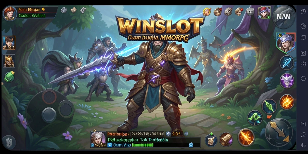Screenshot WINSLOT menampilkan pertempuran epik dalam dunia MMORPG.